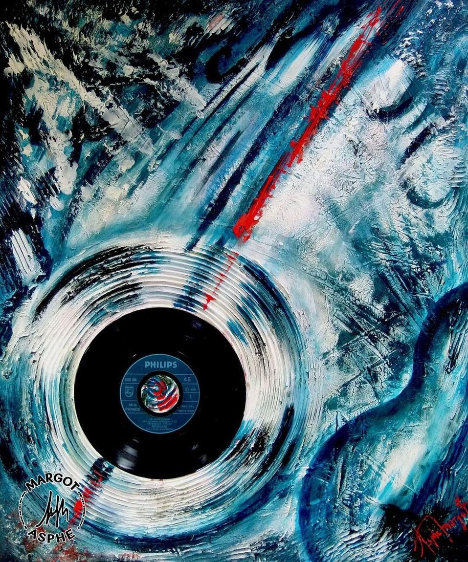 Bashung Un jour viendra 45 tours, Acrylique, sur voile de bateau, 50x60cm