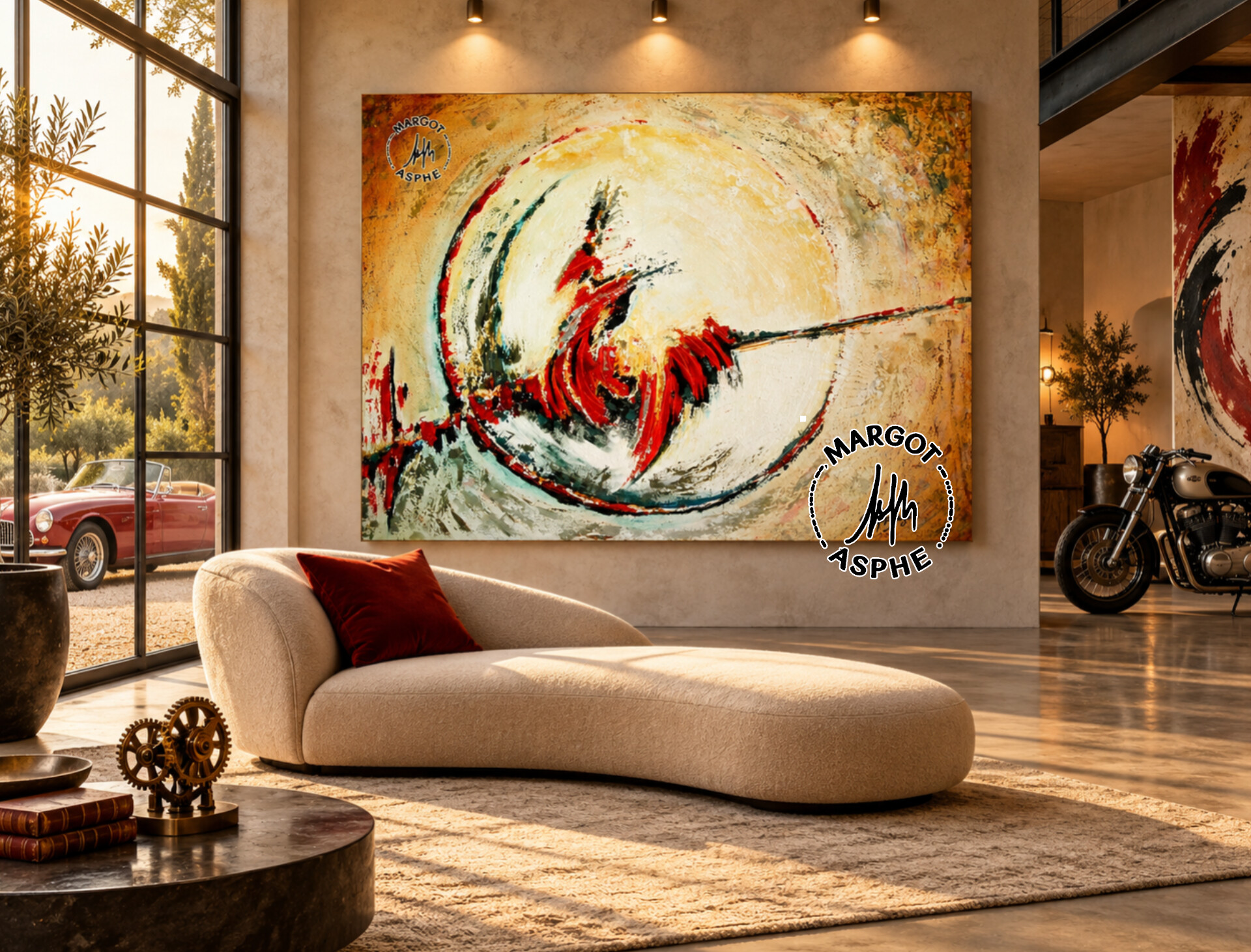 Danseurs Guerriers, peinture de Margot Asphe, mise en situation