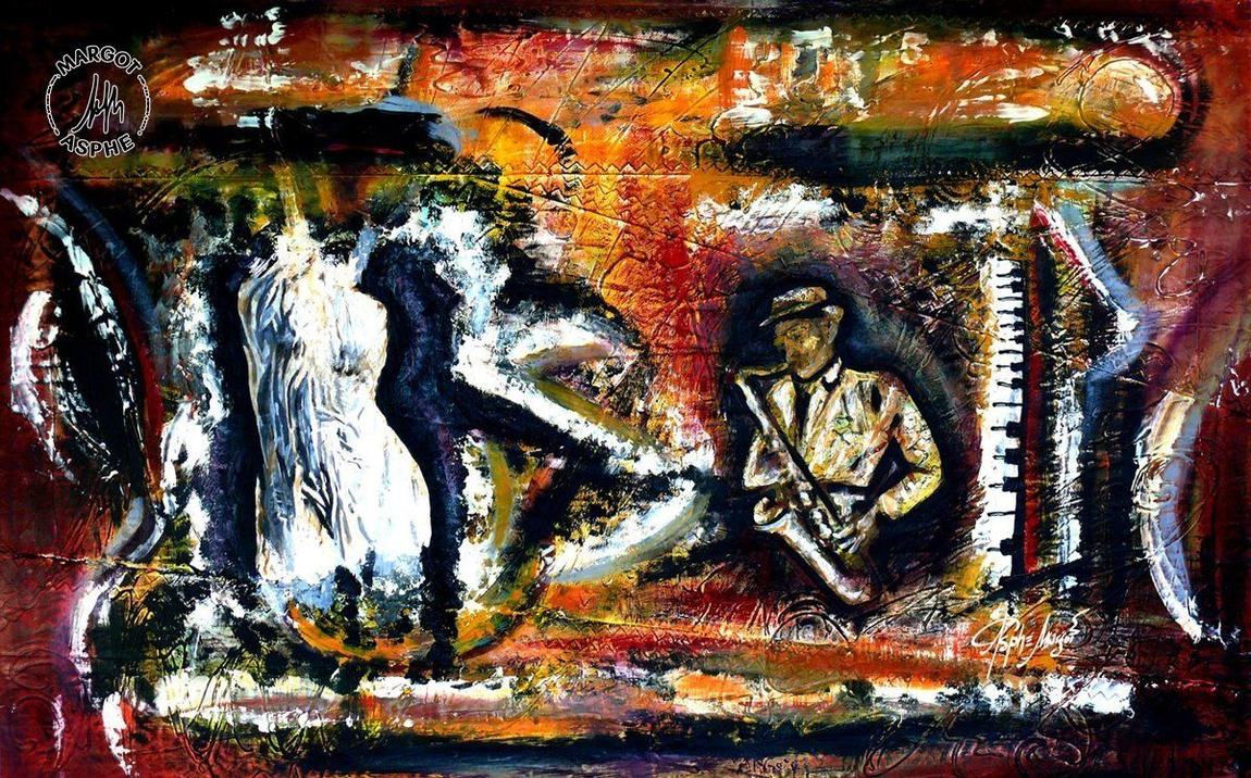Gordon au Saxo, Acrylique, sur voile de bateau, 110x90cm
