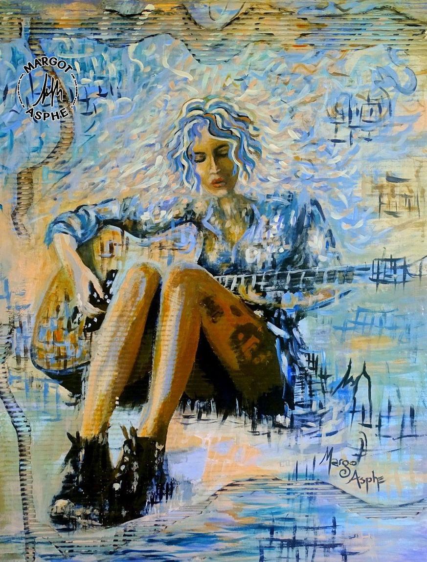 Ma Guitare, mon Home, Acrylique, sur toile, 70x90cm