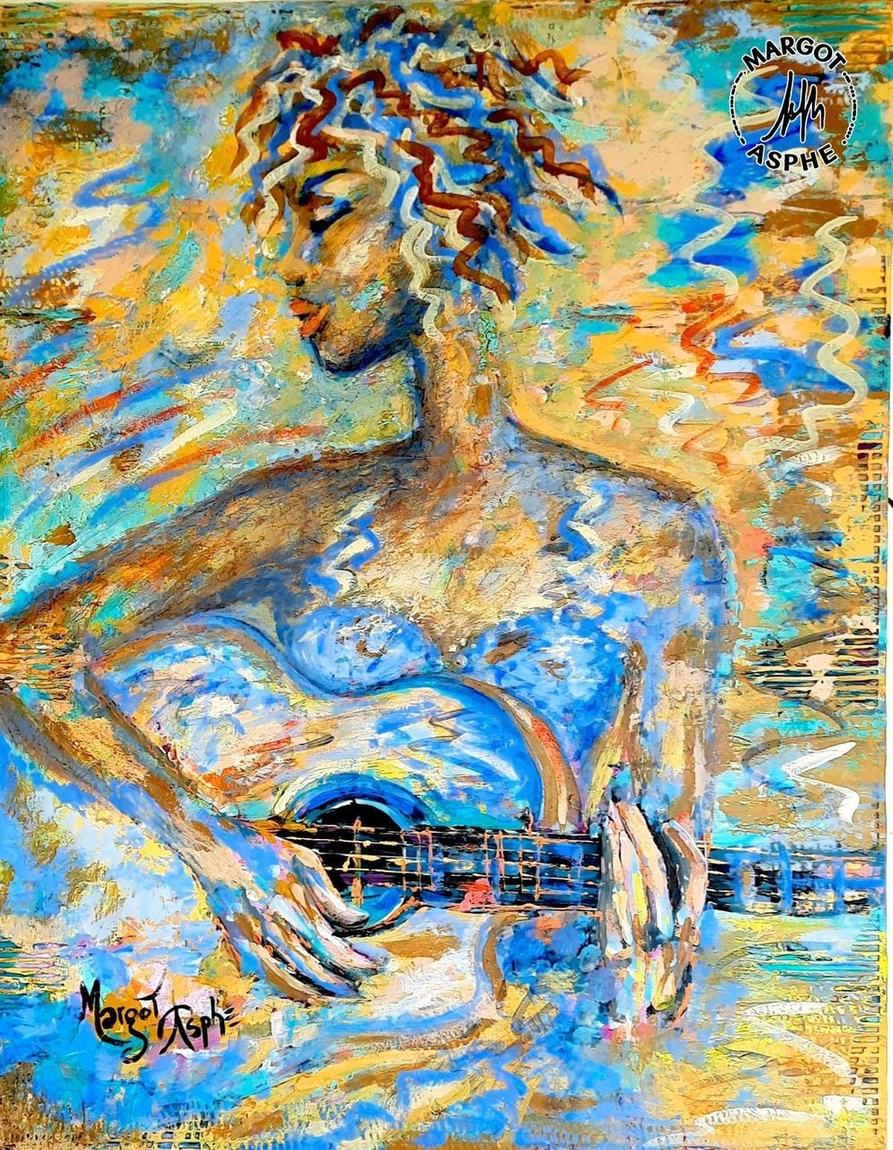 Nana Guitar, Acrylique, sur toile, 70x90cm