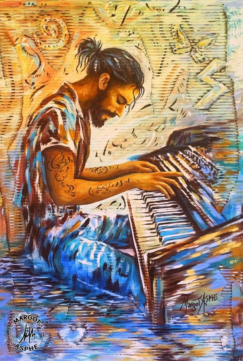 Pianiste Aquatique, Acrylique, sur toile, 70x100cm